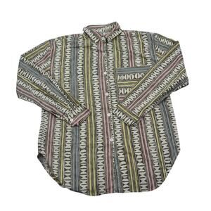 Enchante Shirt Womens M Multicolor Aztec Long Sleeve Collar Cotton Pocket USA